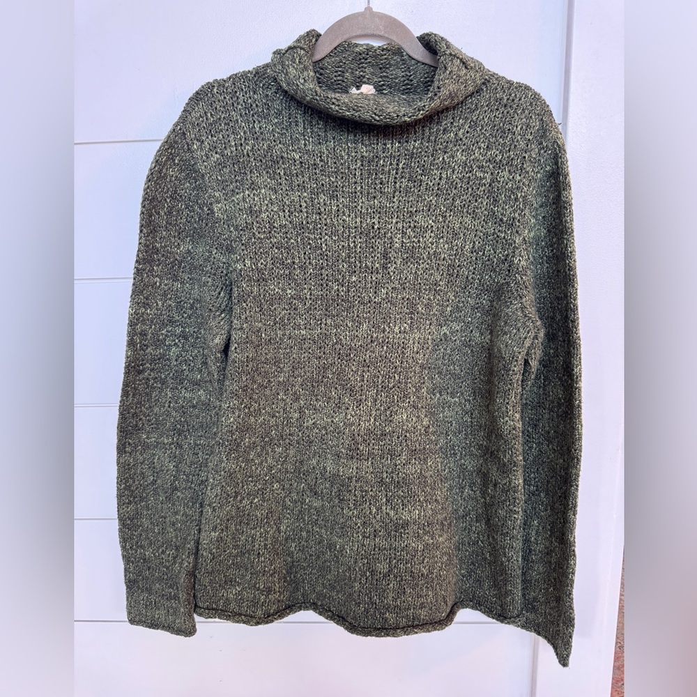 Eileen Fisher dark Green Cowl Neck Sweater organic cotton large